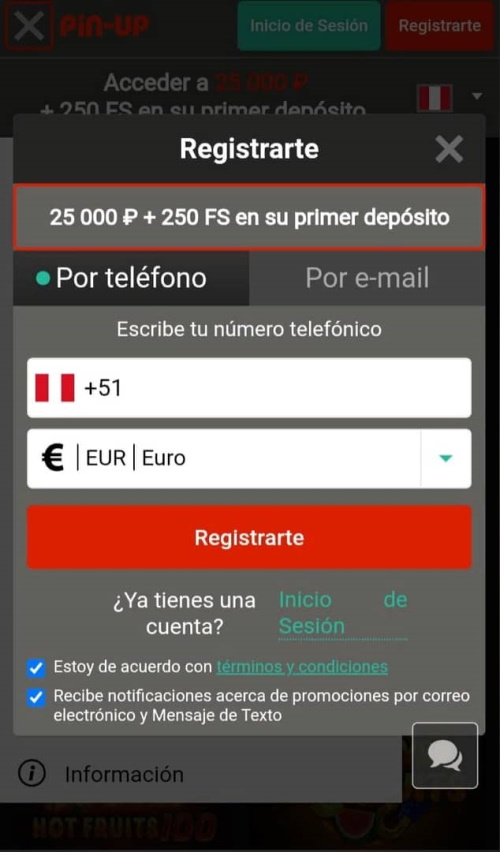 registro mediante el número de teléfono